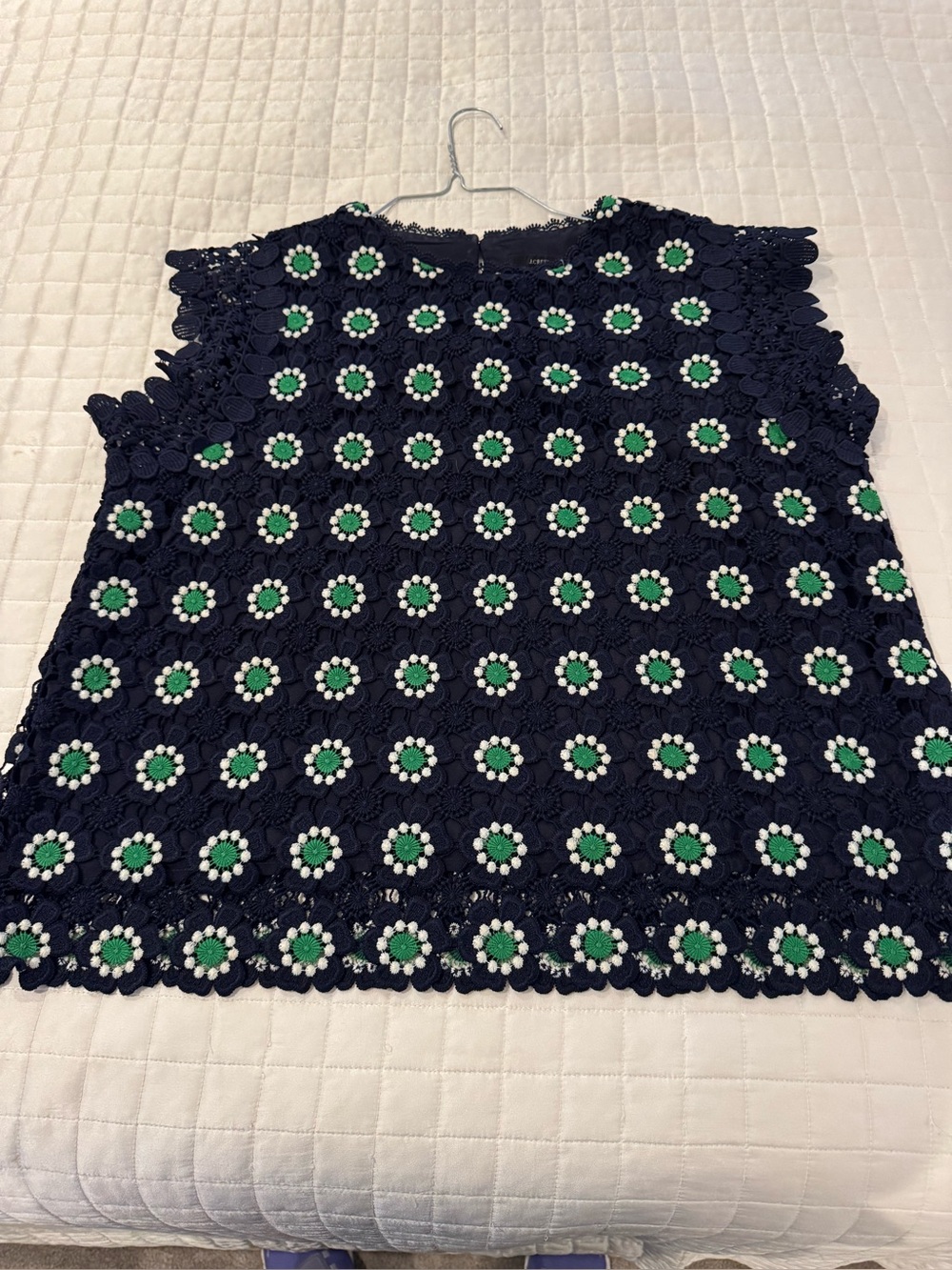 J. Crew Navy Lace Floral Crochet Camisole with Green & White Flowers